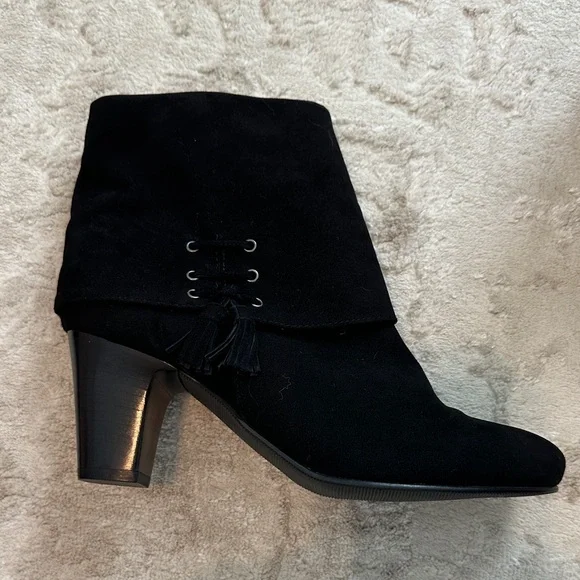 Vaneli Suede Black Ankle Boots with Tassel - Picture 2 of 5